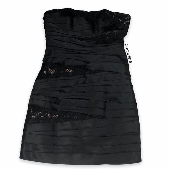 Bebe Black Tiered Goth Emo Alternative Grunge Strapless Fitted Tiered Look Dress - Picture 1 of 16